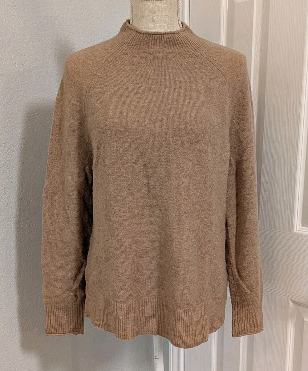 J. Crew Merino Wool Alpaca Blend Mock Neck Sweater Beige Tan Classic Preppy S